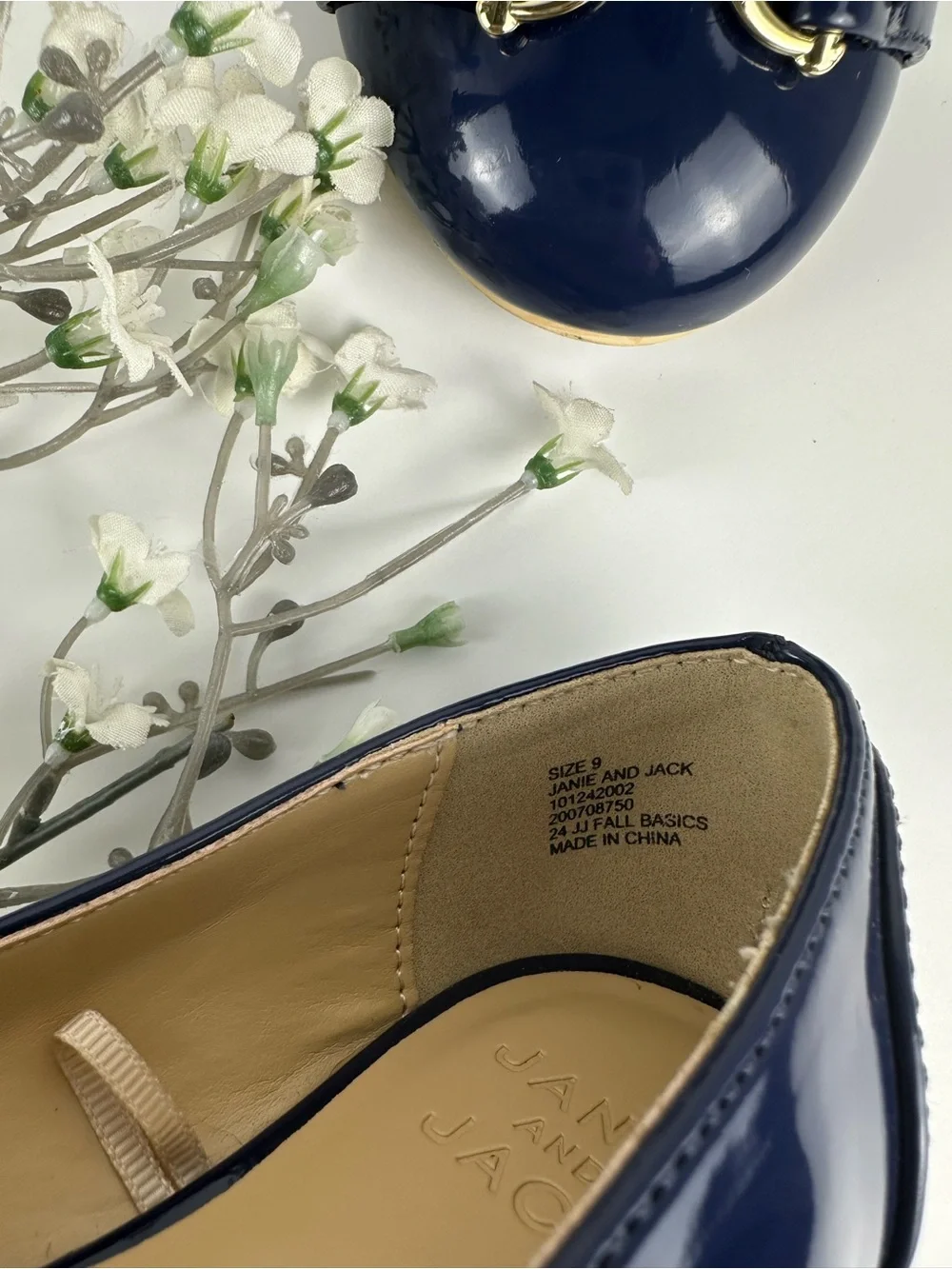 Janie and Jack Girls Navy Patent Ballet Flats Gold Hardware Size 9